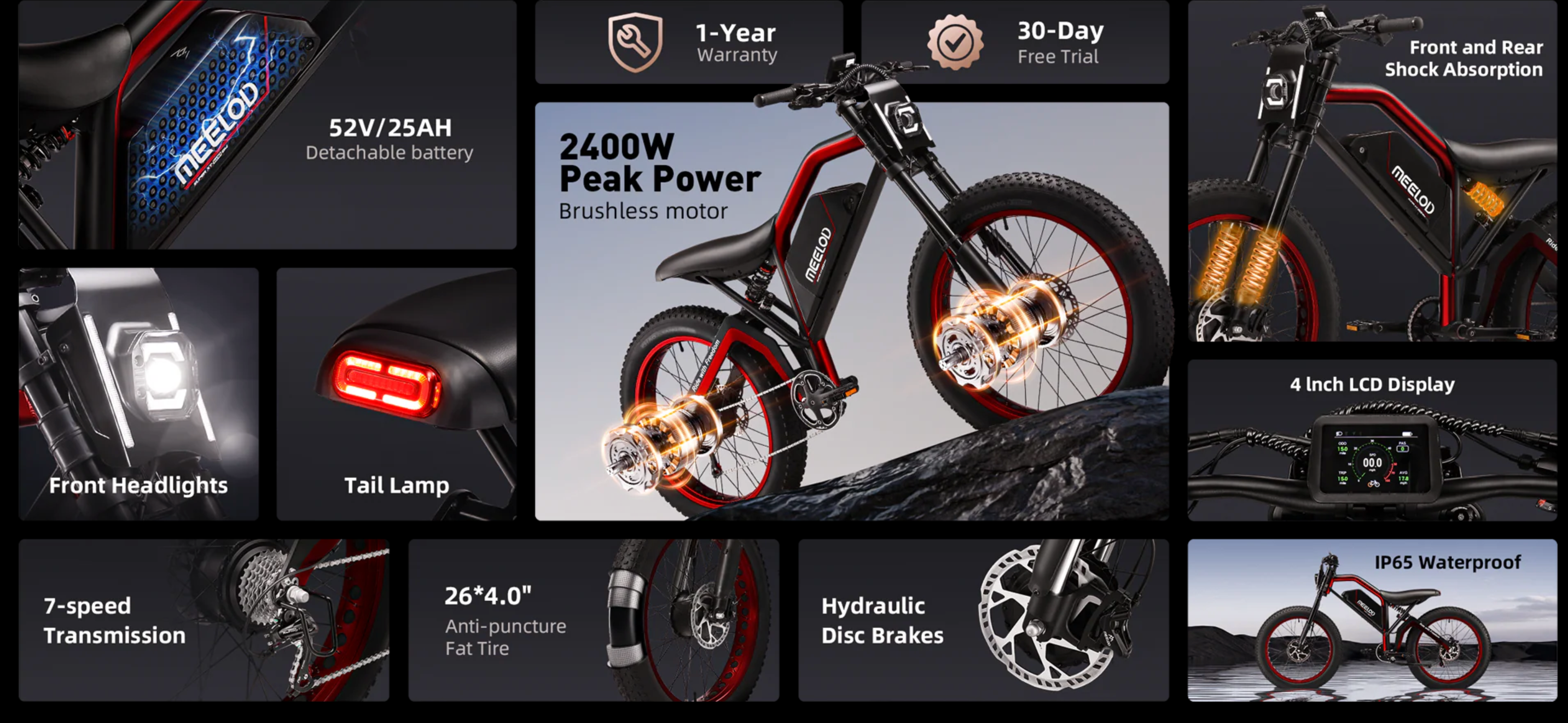 Meelod XT600DL Dual Motor Full Suspension Electric Bike - Image 6